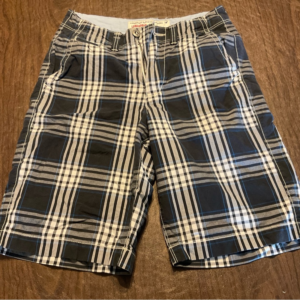 American Eagle Men's Shorts Size 28 AEO Longboard Navy plaid